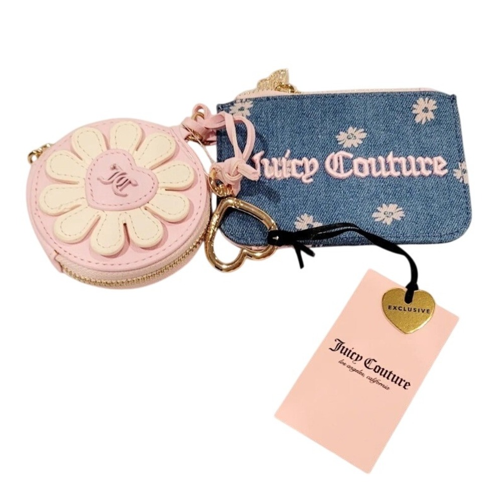 Juicy Couture Card‎ Holder Denim Daisy Coin Purse Set Y2K Pink Floral Wallet New